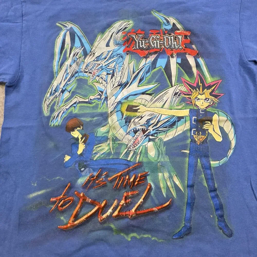 Vintage Yu-Gi-Oh T Shirt Youth Boys Large Blue Its‎ Time To Duel Graphic 2000s